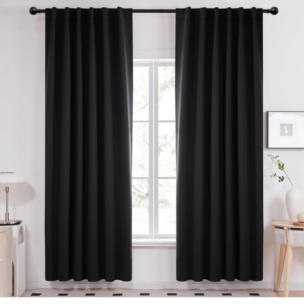 Elegant Black Curtains, 2 Panels, 52x84 Inch, Room Darkening Curtains
